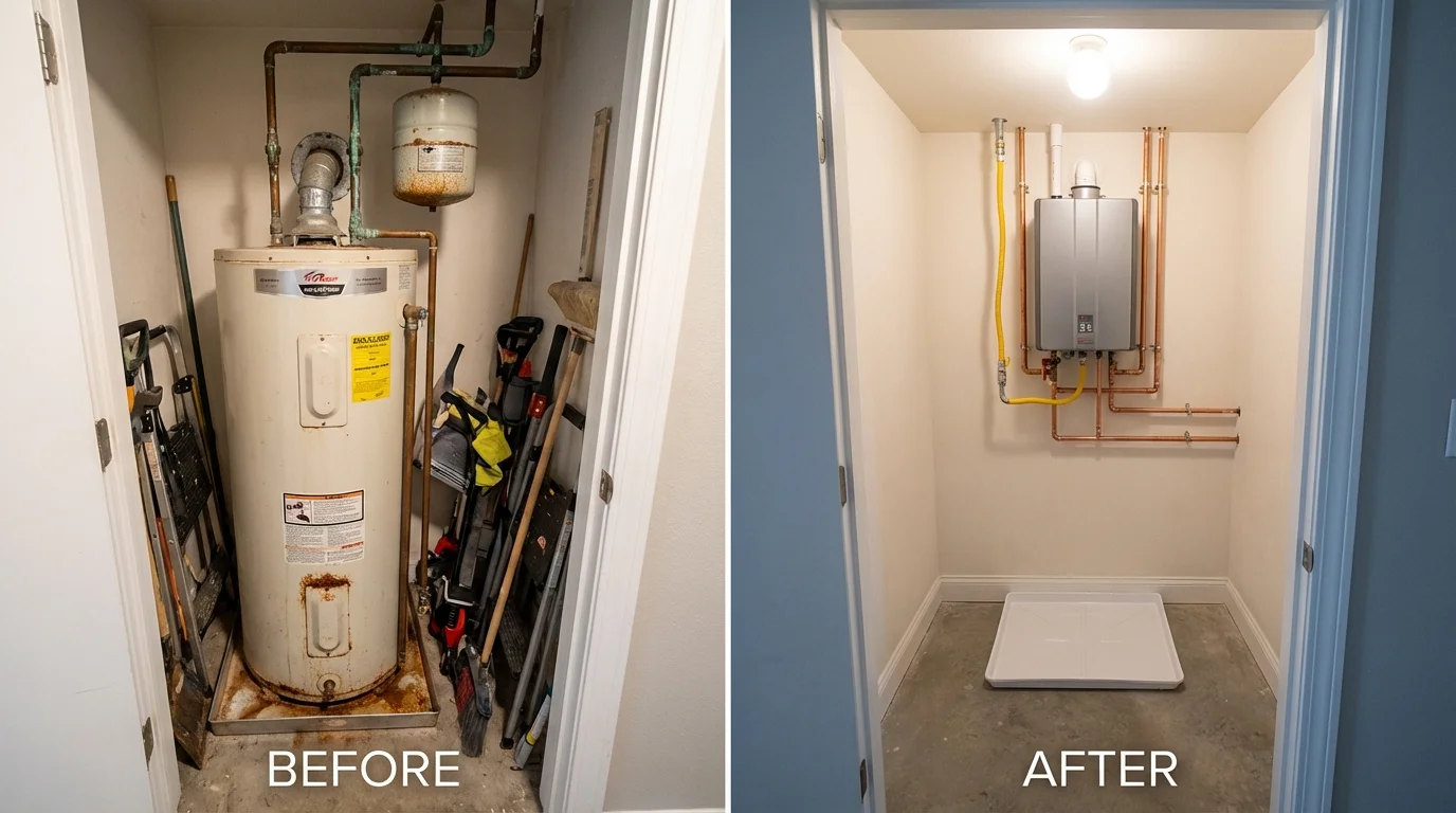 Tank water heater versus wall-mounted tankless unit comparison for North Hollywood, CA homeowners