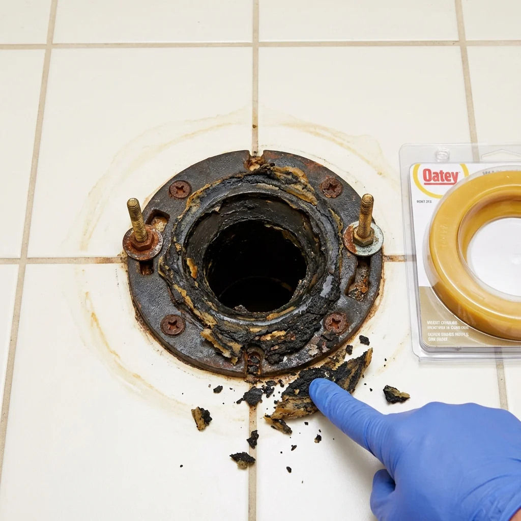 Failed wax ring showing water seepage at the base of a toilet in a North Hollywood, CA home