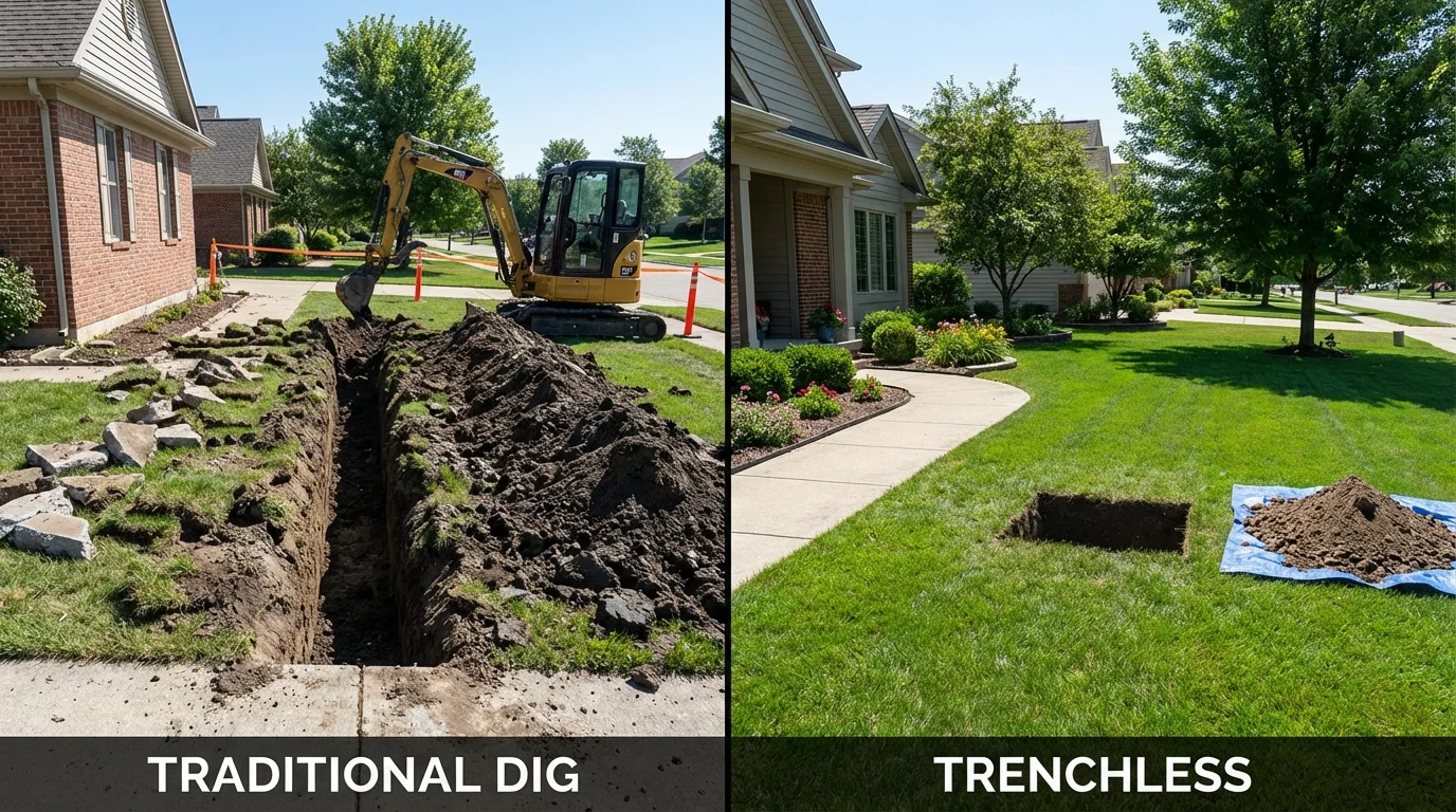 Trenchless sewer repair with minimal yard damage versus traditional excavation in North Hollywood, CA